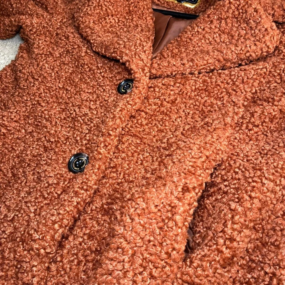 Sam Edelman Anthropologie Teddy Bear Coat Burnt Orange Cozy Sherpa Womens Large - Picture 4 of 9
